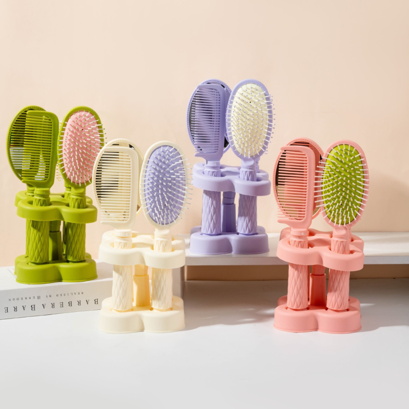 Hair Care High End - ชุดหวีพร้อมกระจก 4 ชิ้นพร้อมฐาน, หวีเบาะลมคุณภาพสูง, หวีซี่คุณภาพดี, หวีดูแลเส้นผมสำหรับผู้หญิงโดยเฉพาะ