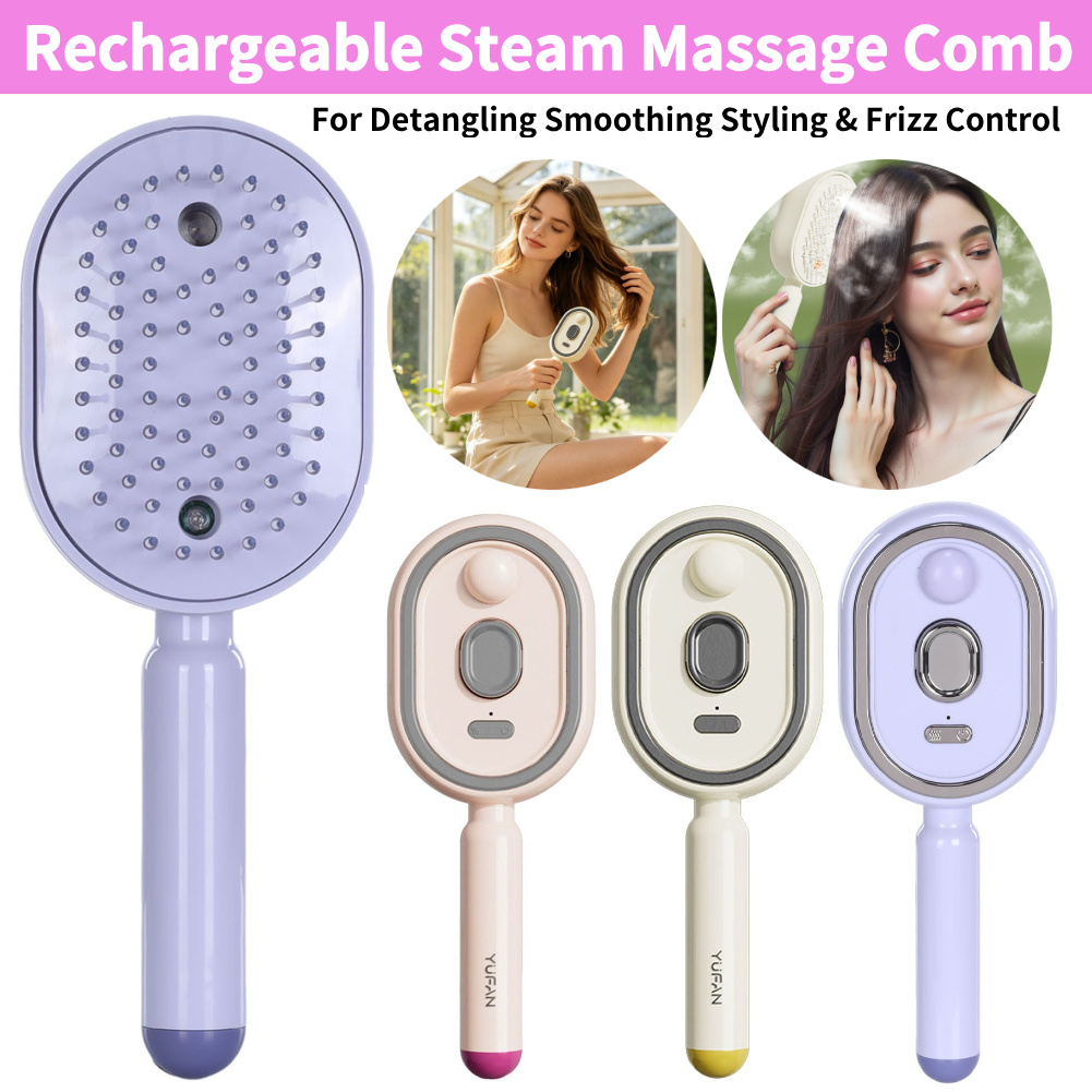 Hair Care Essential Oil Atomizing - แปรงไอน้ำสำหรับผม หวีไฟฟ้านวดพร้อมสเปรย์น้ำมันหอมระเหย แปรงผมแบบพ่นละออง ป้องกันไฟฟ้าสถิตย์ อุปกรณ์จัดแต่งทรงผมสำหรับร้านเสริมสวย