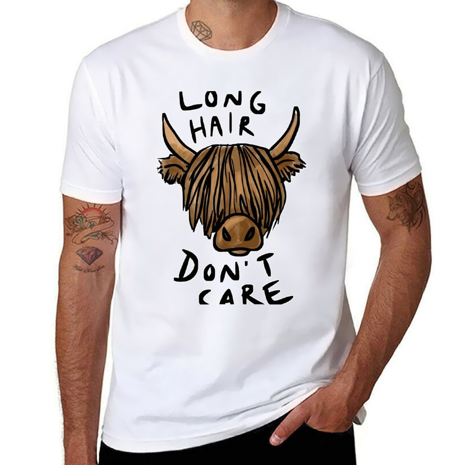 Hair Care Luxury Brands - Long Hair Don't Care - เสื้อยืดลายวัวไฮแลนด์