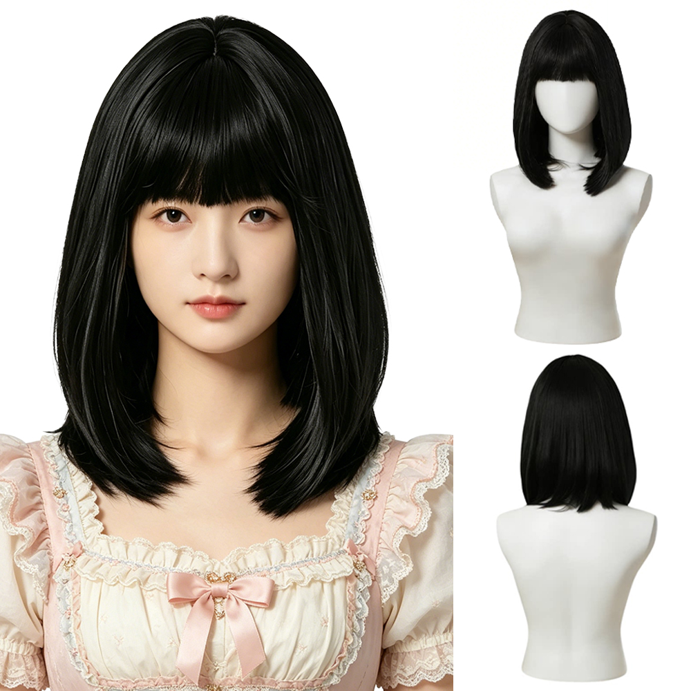 วิกผมบ๊อบสีดำธรรมชาติพร้อมหน้า - Hair Care High End บทวิจารณ์และราคา